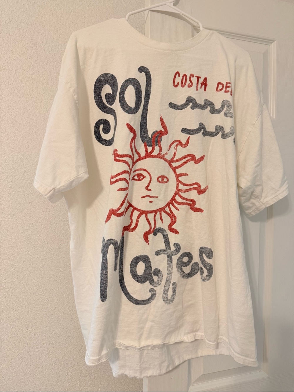 Urban Outfitters White Tee with Red Sun & Navy Graphic